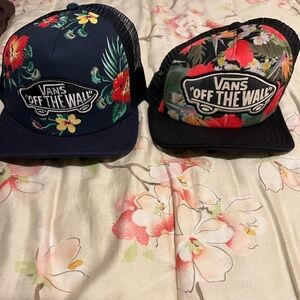 2 Vans Off the Wall Floral Hawaiian Snapback Mesh Foam Trucker Hats Bent Bills